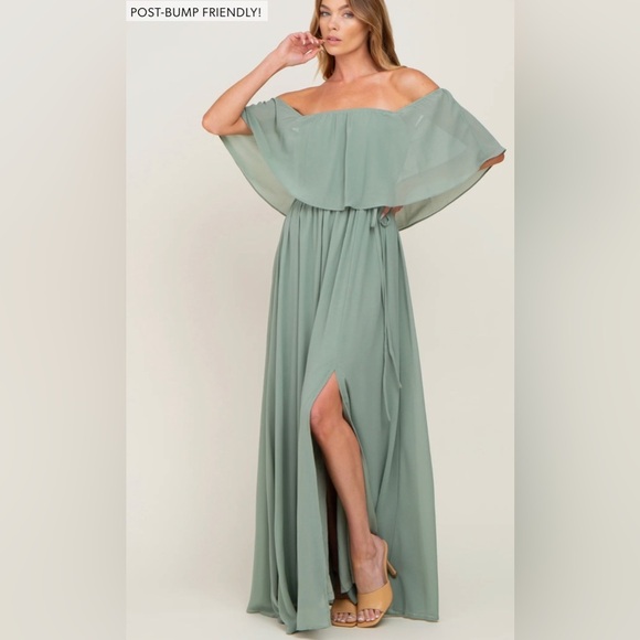 Pinkblush Sage Green Off-Shoulder Maxi Dress - Picture 4 of 5